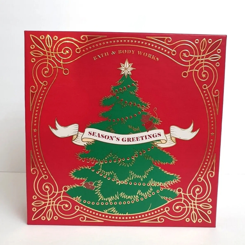 Bath & Body Works Season's Greeting's Christmas Tree Empty Red Gift Box.